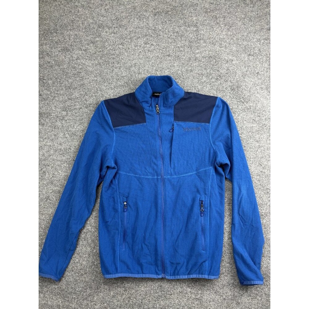 Marmot‎ Fleece Jacket Mens Small Blue Polartec Grid Full Zip Hiking Outdoor